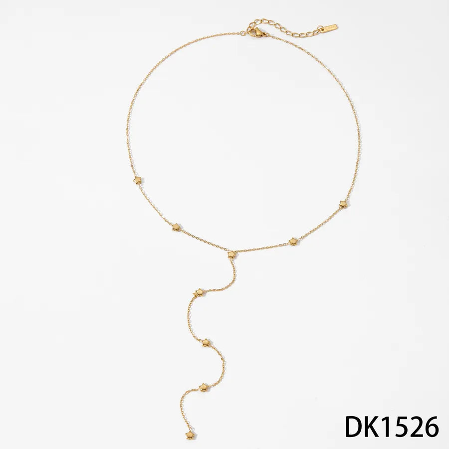 Gold Y-Shaped Heart & Star Pendant Necklace Gold Five-pointed Star Necklace DK1526