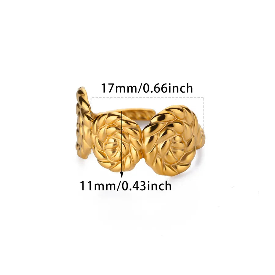 18K Gold Leaf & Flower Open Ring 8