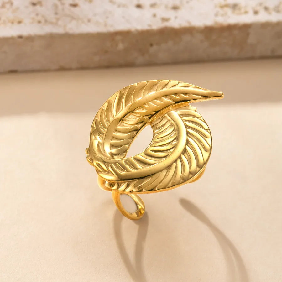 18K Gold Plated Leaf Open Ring for Women Average Size YYJZ397G