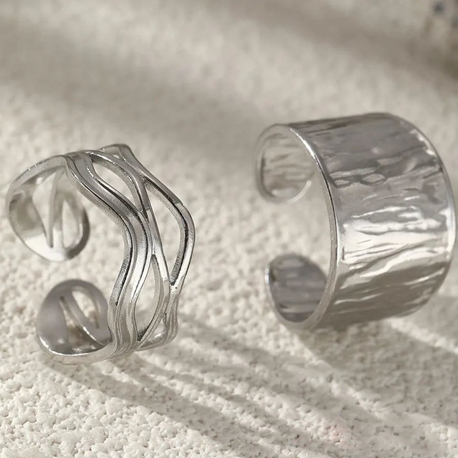 18K Gold Plated Stainless Steel Open Ring Average Size Steel Color 001#