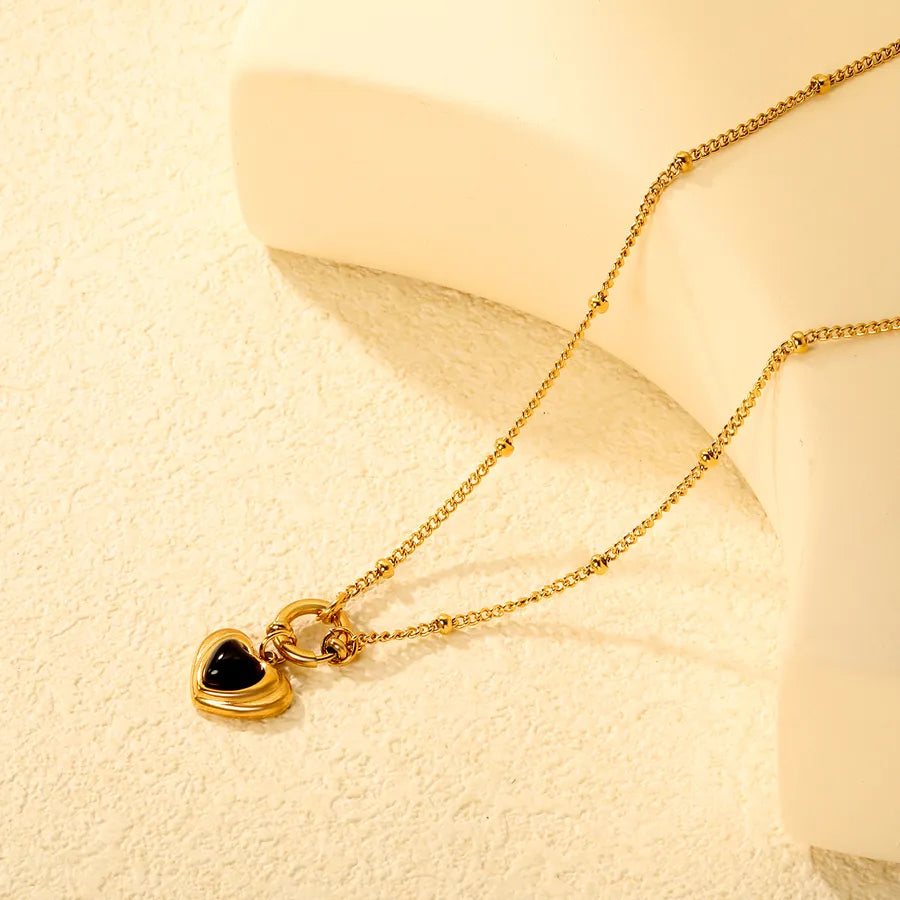 Black Agate Heart Pendant Necklace