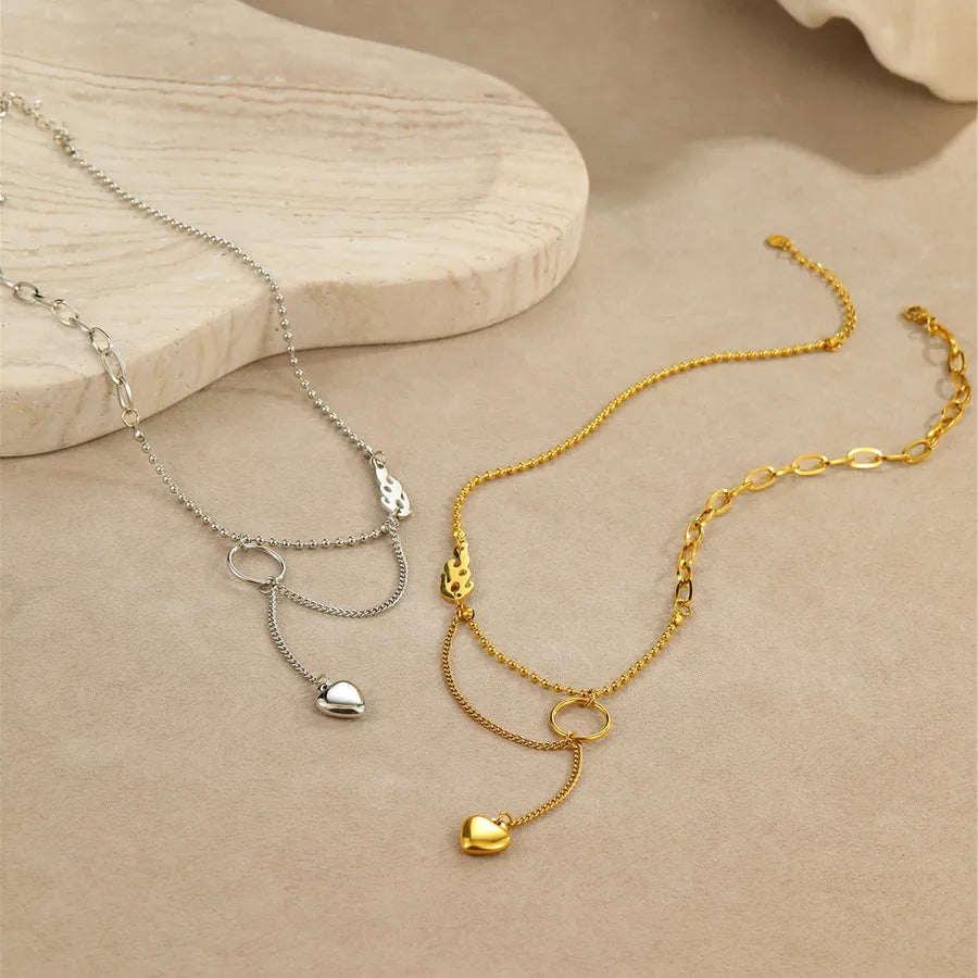 Double Layer Gold Heart Pendant Necklace