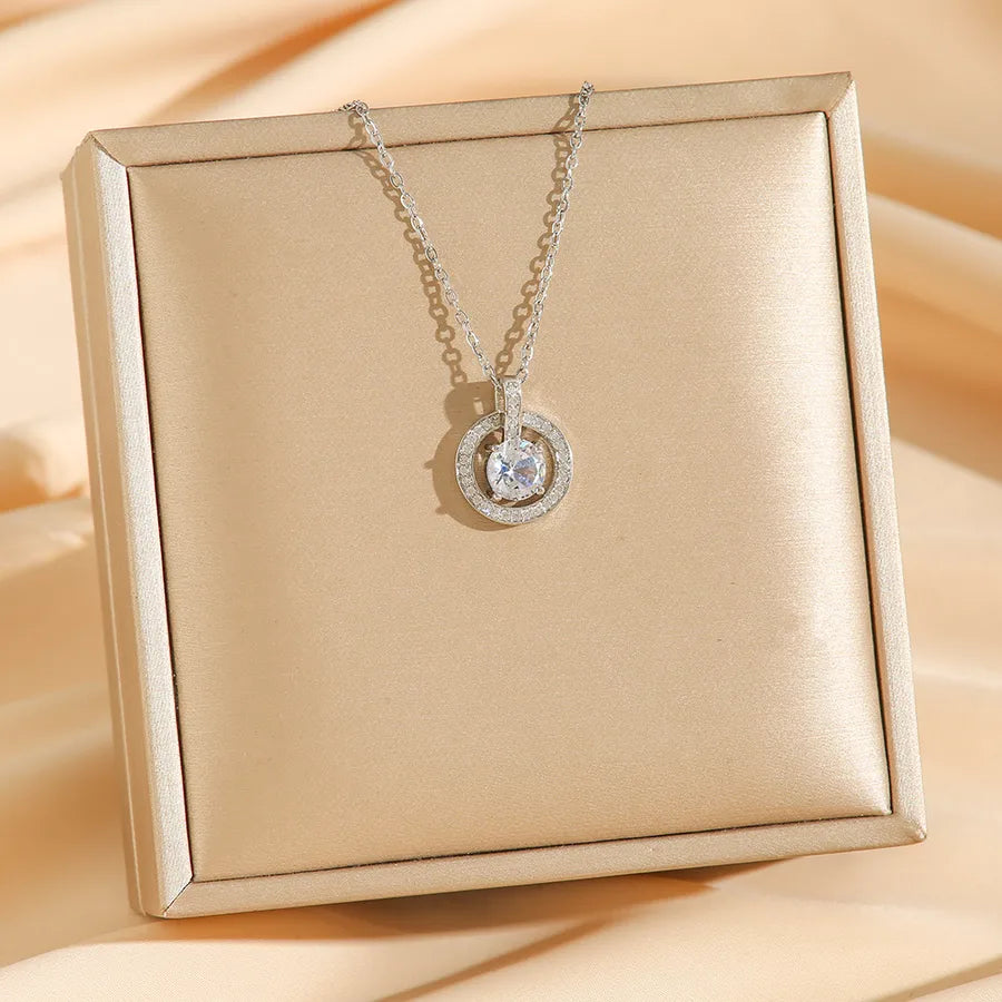 Zircon Round Pendant Titanium Steel Necklace