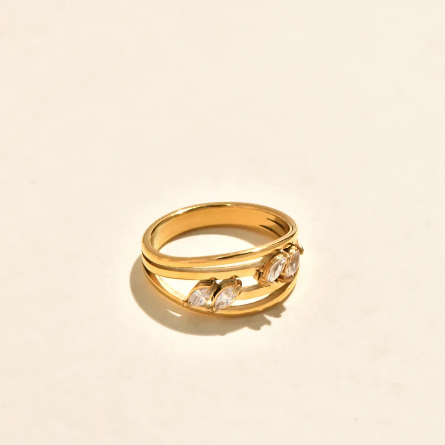 Gold Plated Geometric Shell Leaf Ring 5773001