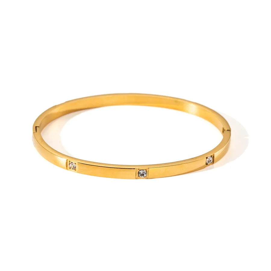 Vintage Zircon Titanium Steel Women's Bracelet Three Diamonds