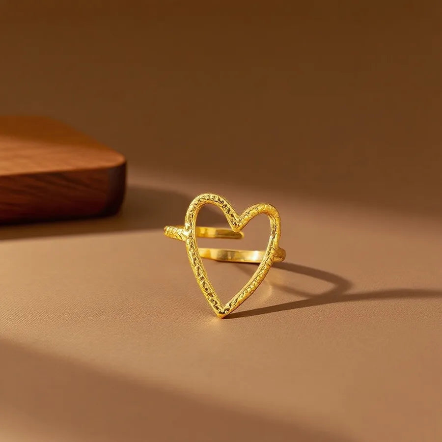 Geometric Heart Titanium Steel Ring Z087-Love-Ring- Gold