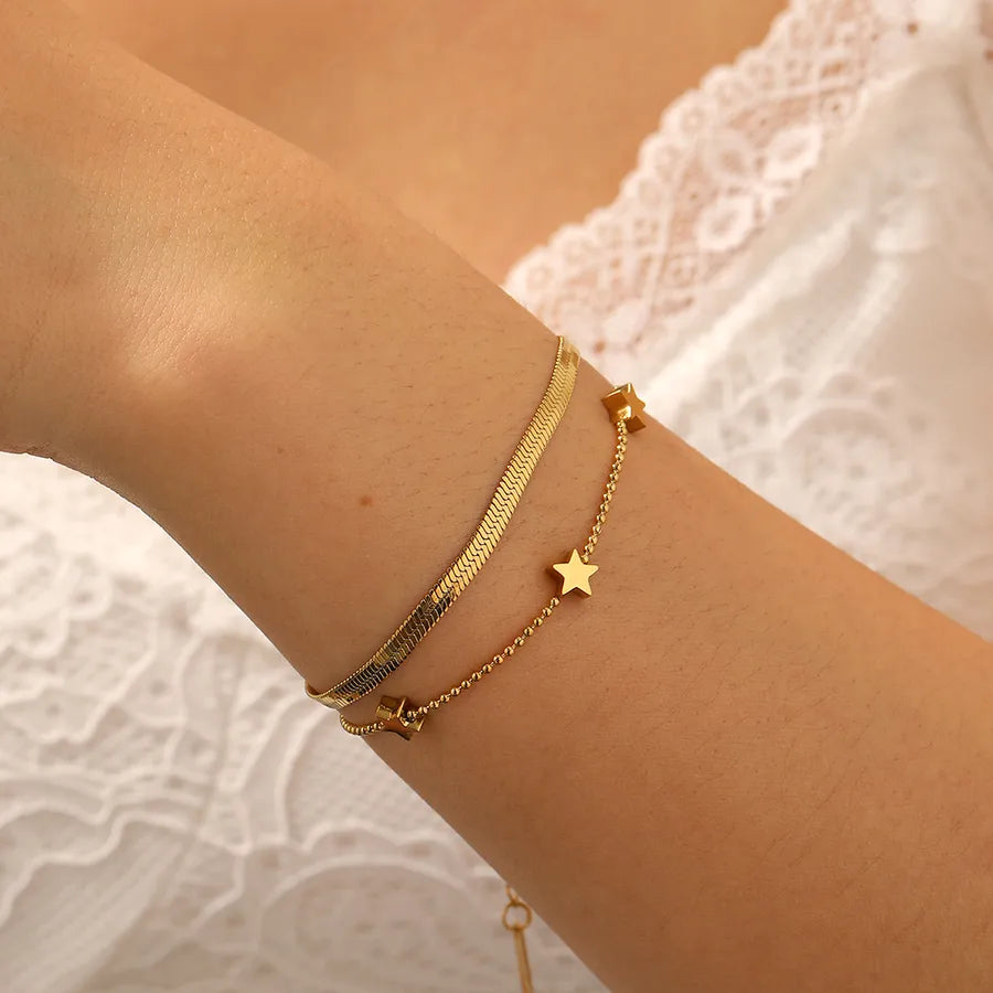 18K Gold Star Snake Chain Bracelet for Women