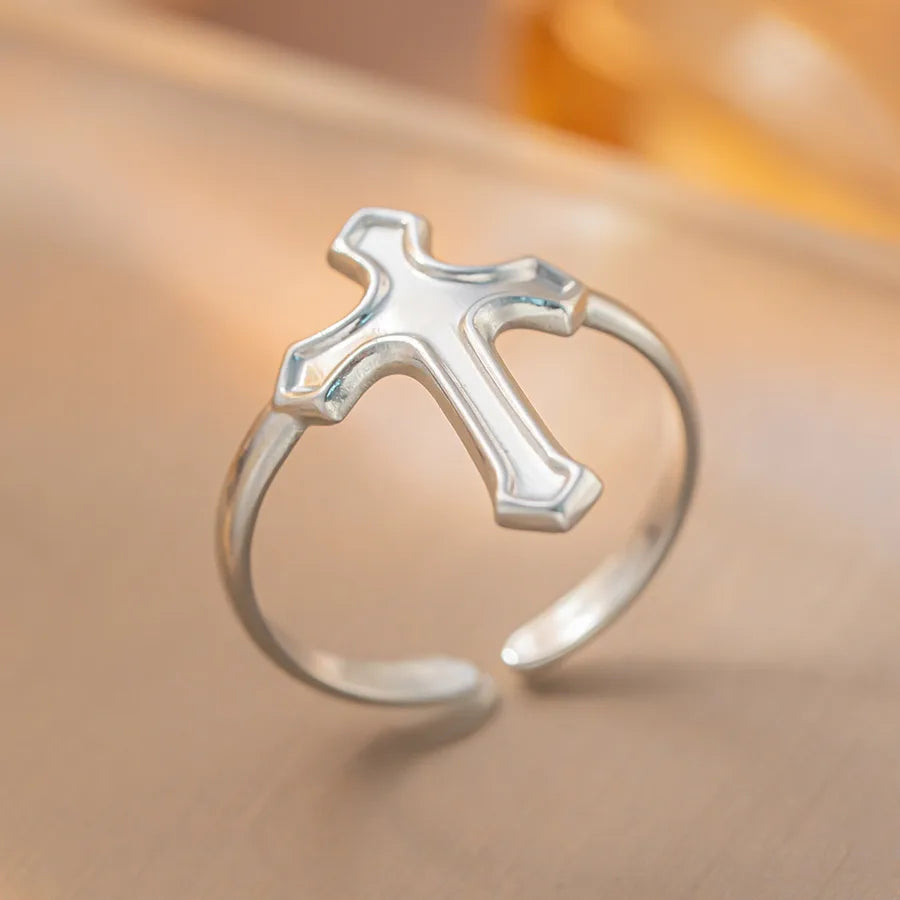 Gold Plated Geometric Titanium Steel Open Ring K108 Gold Ring Adjustable