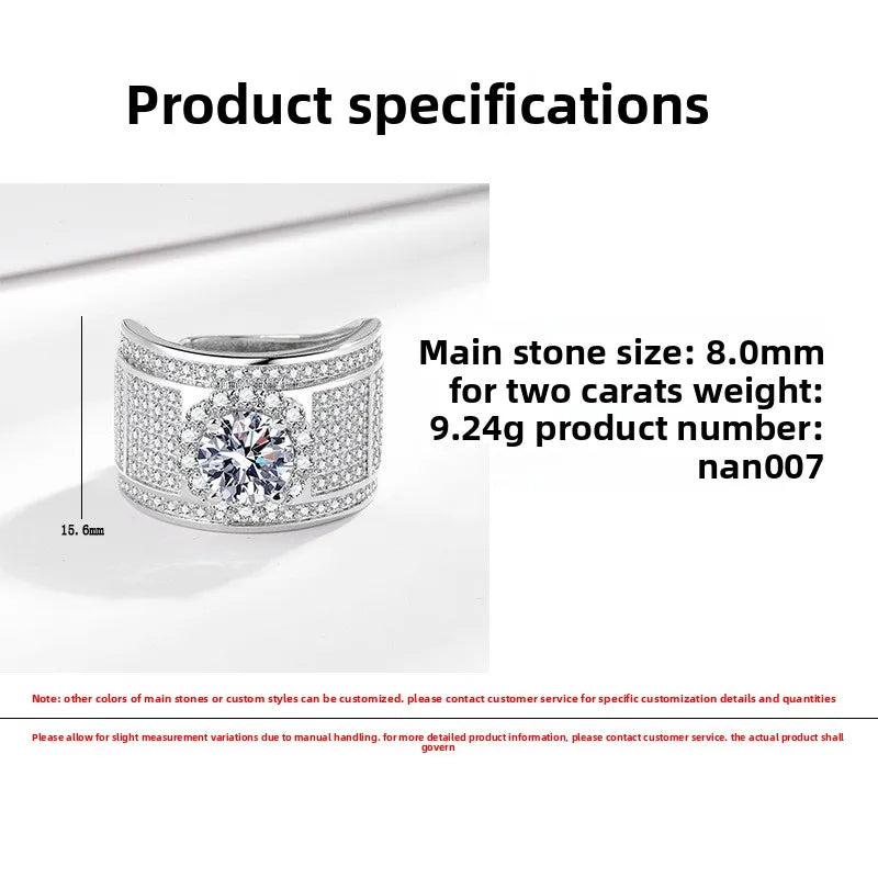 Men's Wide Geometric Diamond Ring in S925 Silver