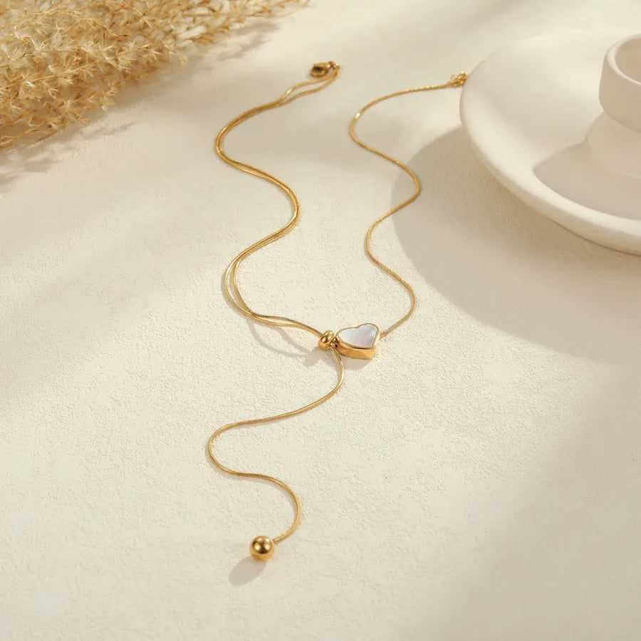 Gold Heart Pendant Y Necklace – Stainless Steel