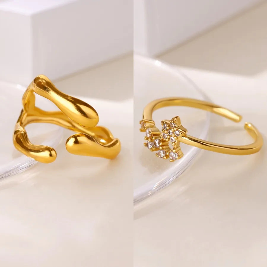Gold Plated Geometric Open Ring with Zircon
