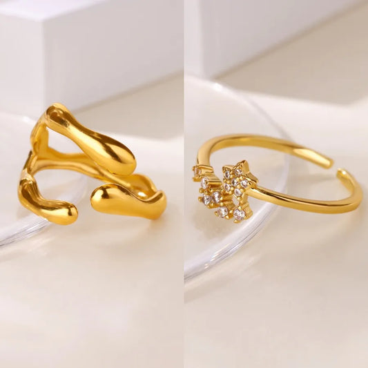 Gold Plated Geometric Open Ring with Zircon