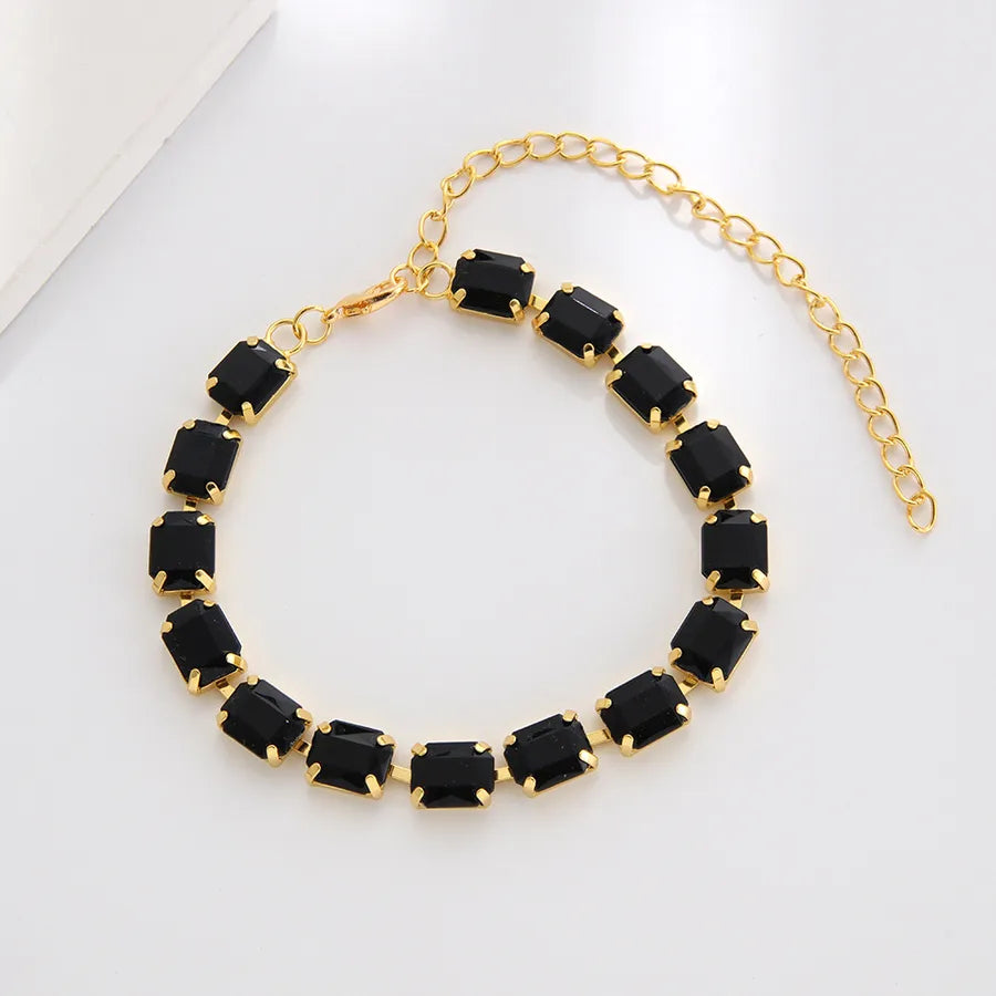 Colorful Geometric Crystal Anklet Bracelet Black Diamond Gold