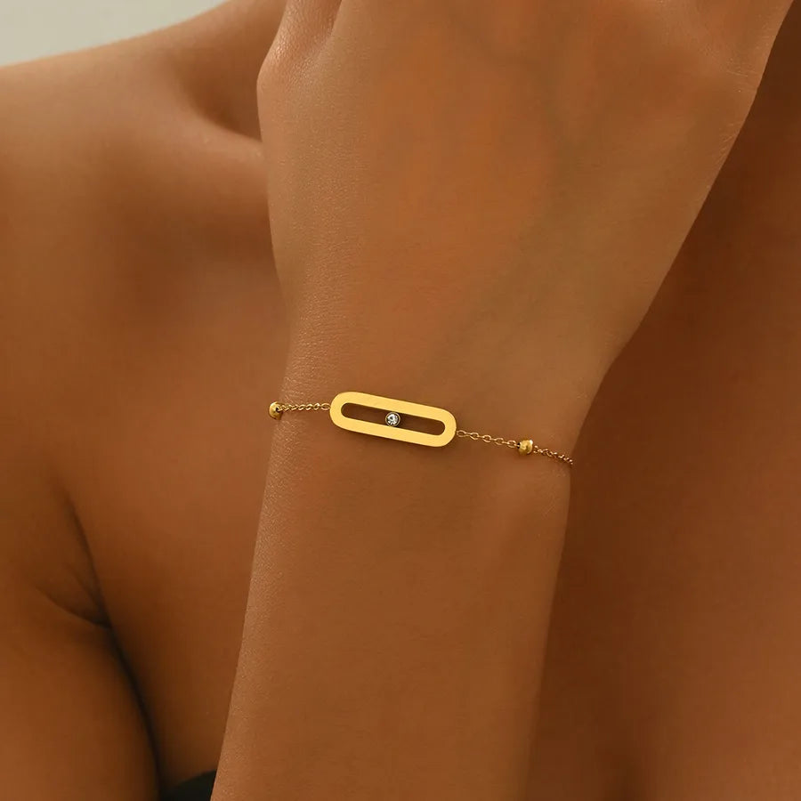 Gold Geometric Zirconia Stainless Steel Bracelet