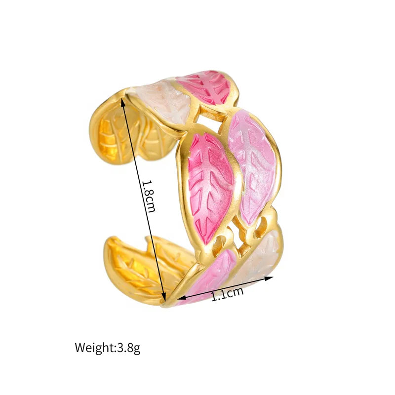 18K Gold Plated Enamel Stainless Steel Ring R877-Pink