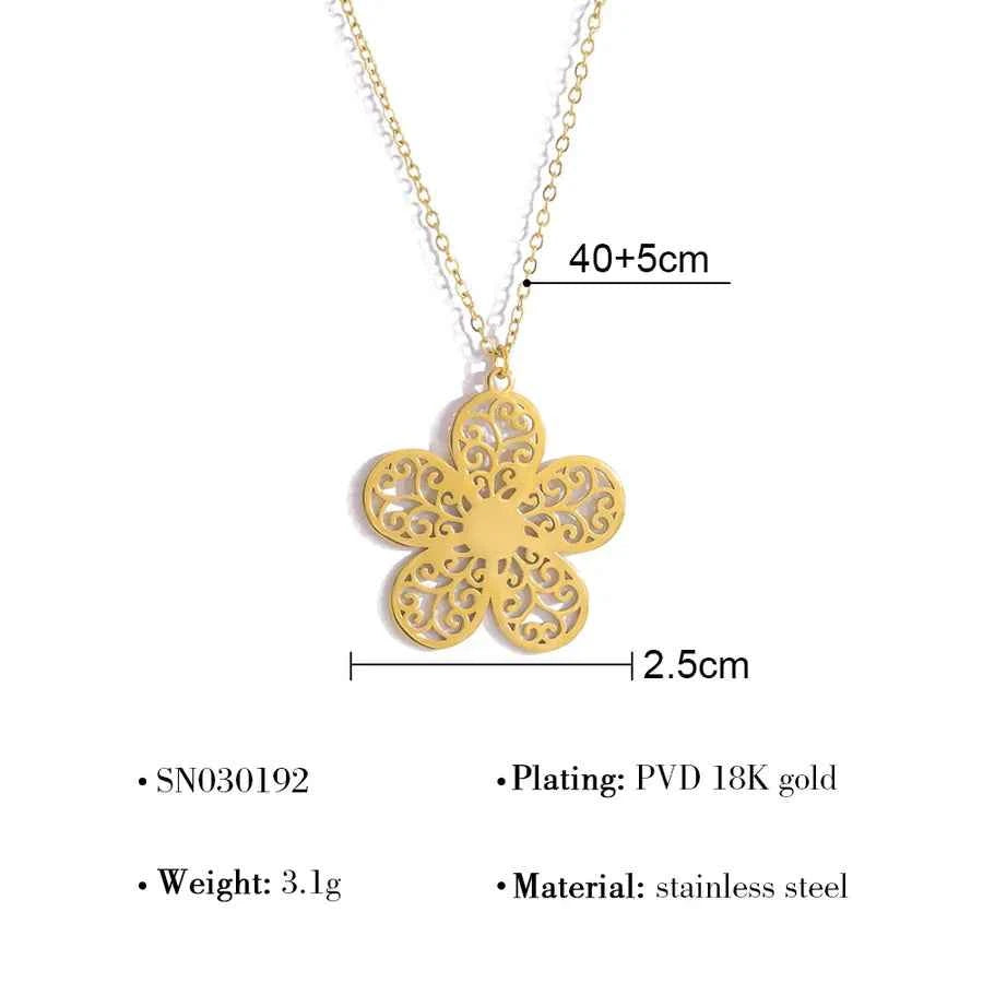 18K Gold Hollow Flower Stainless Steel Necklace