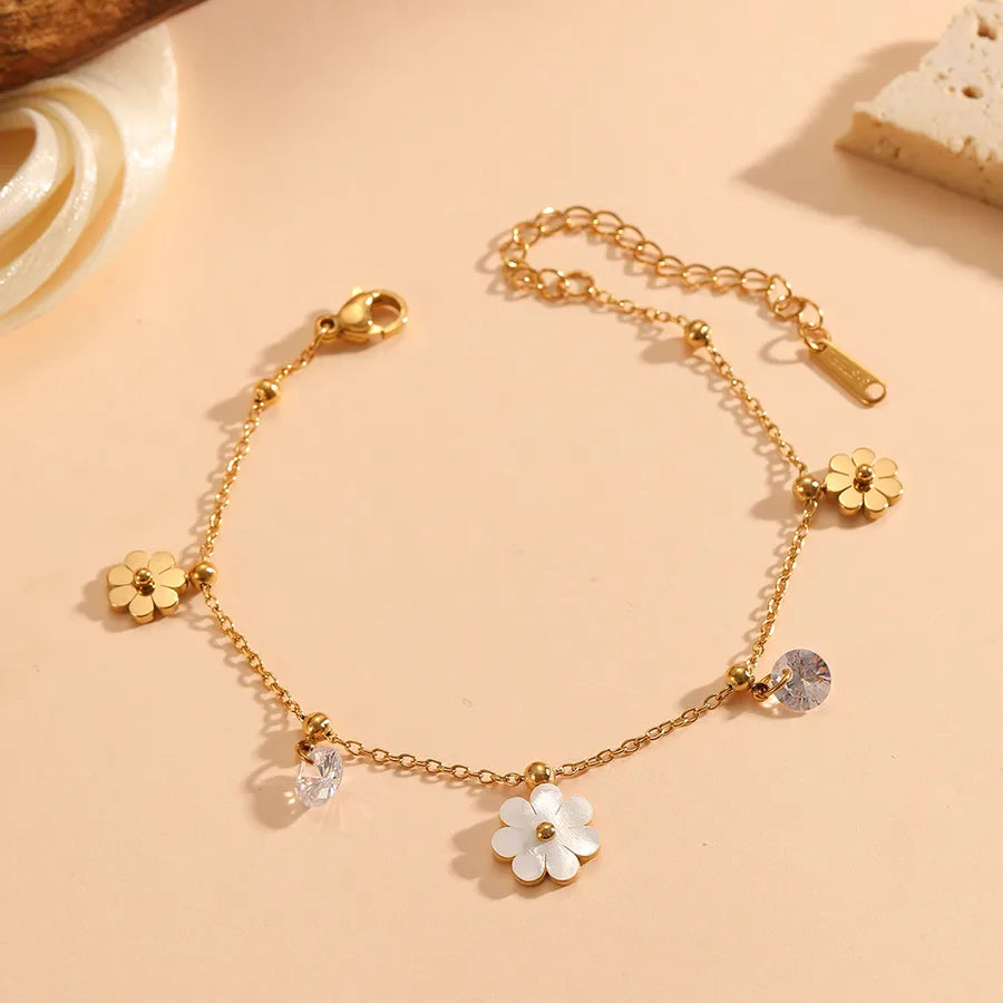 Stainless Steel Daisy Flower Bracelet Gold White Shell Bracelet