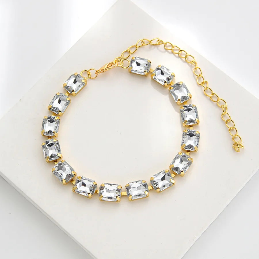 Colorful Geometric Crystal Anklet Bracelet White Diamond Gold