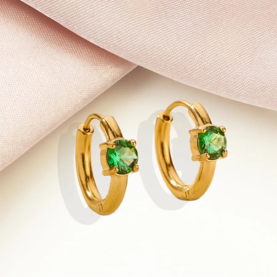 Minimalist Geometric Birthstone Hoop Earrings May