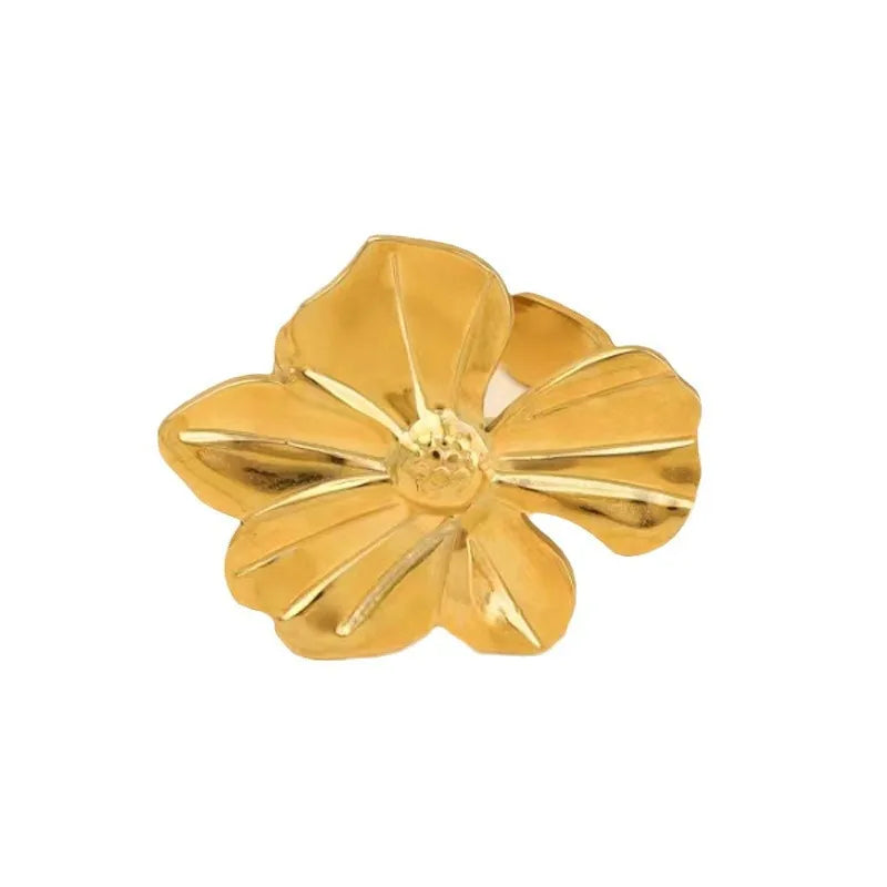 Gold Floral Butterfly Stainless Steel Ring