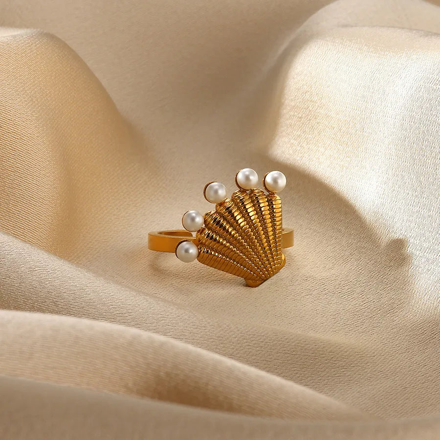 18K Gold Plated Geometric Pearl Ring