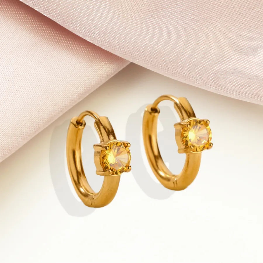 Minimalist Geometric Birthstone Hoop Earrings November