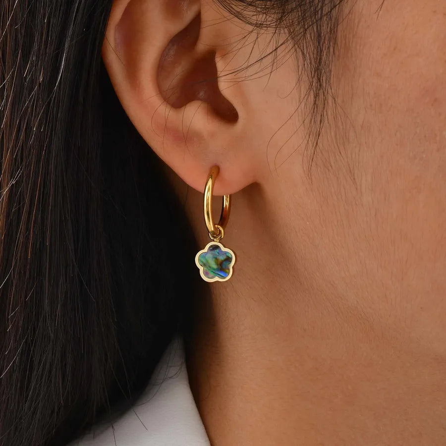 Gold Plated Abalone Flower Earrings