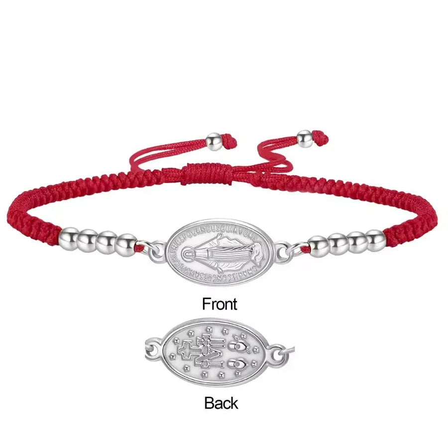 Stainless Steel Virgin Mary Bracelet – Black & Red Rope Steel Color-red Rope