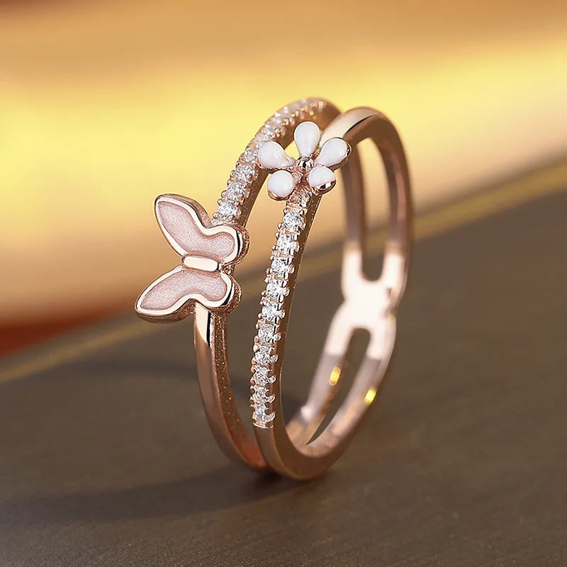 Sterling Silver Double Butterfly Ring for Women
