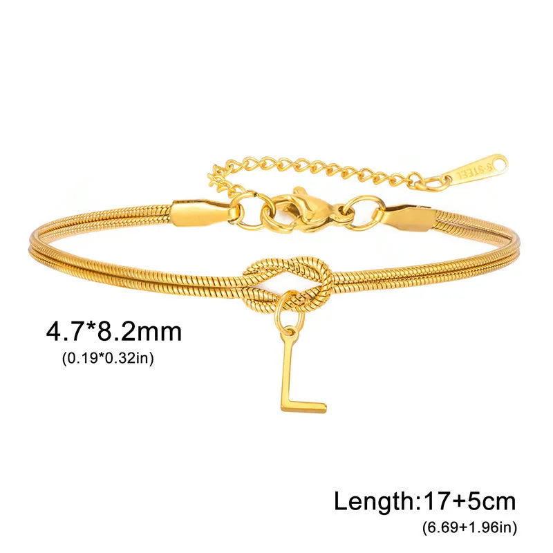 Double Layer Stainless Steel Letter Bracelet Letter L ( Gold )