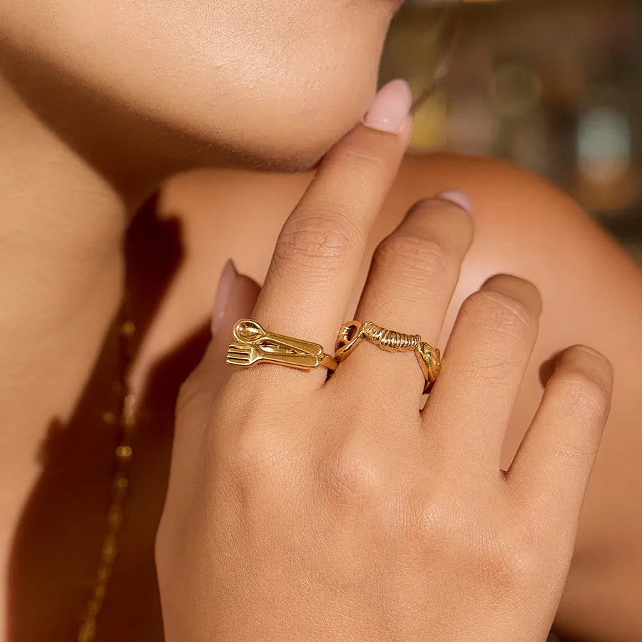 18K Gold Heart Stainless Steel Ring