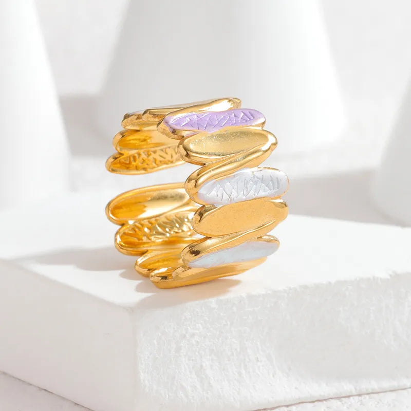 18K Gold Plated Enamel Stainless Steel Ring R879-Purple