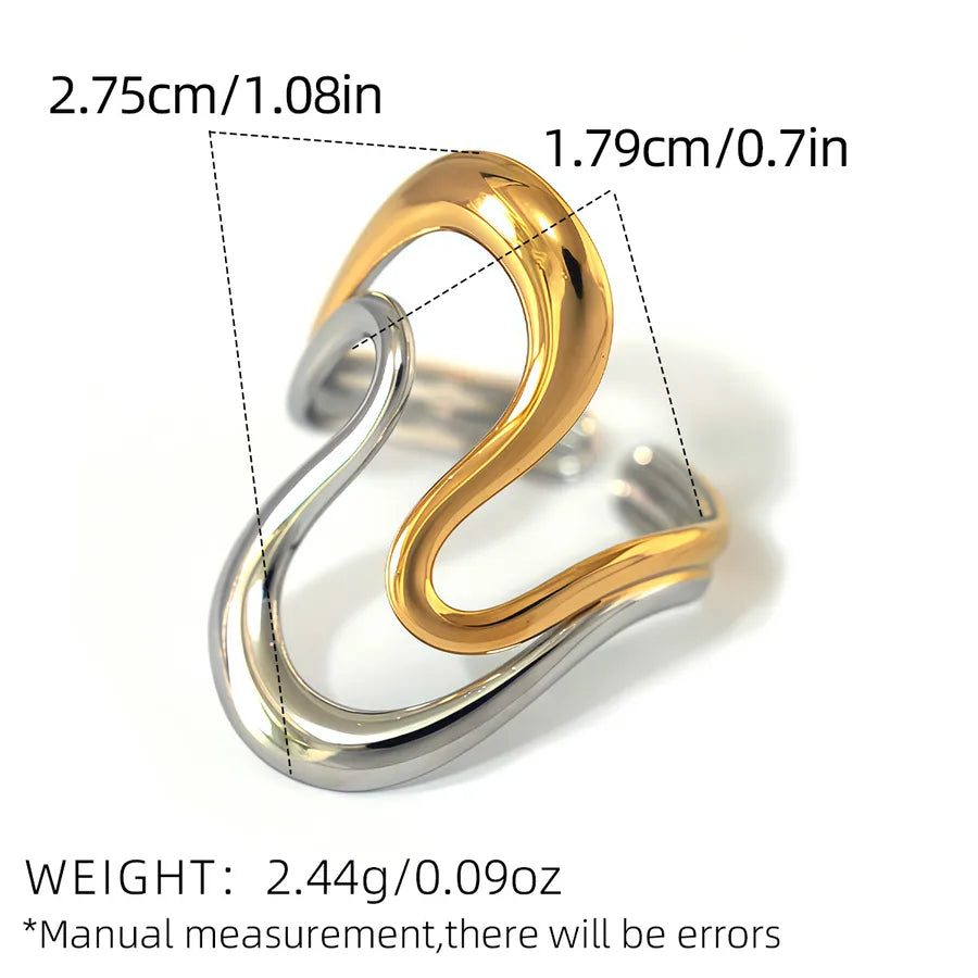 18K Gold Plated Geometric Open Ring for Women Average Size Gold and Silver color 1 Piece Geometric Line Opening Ring