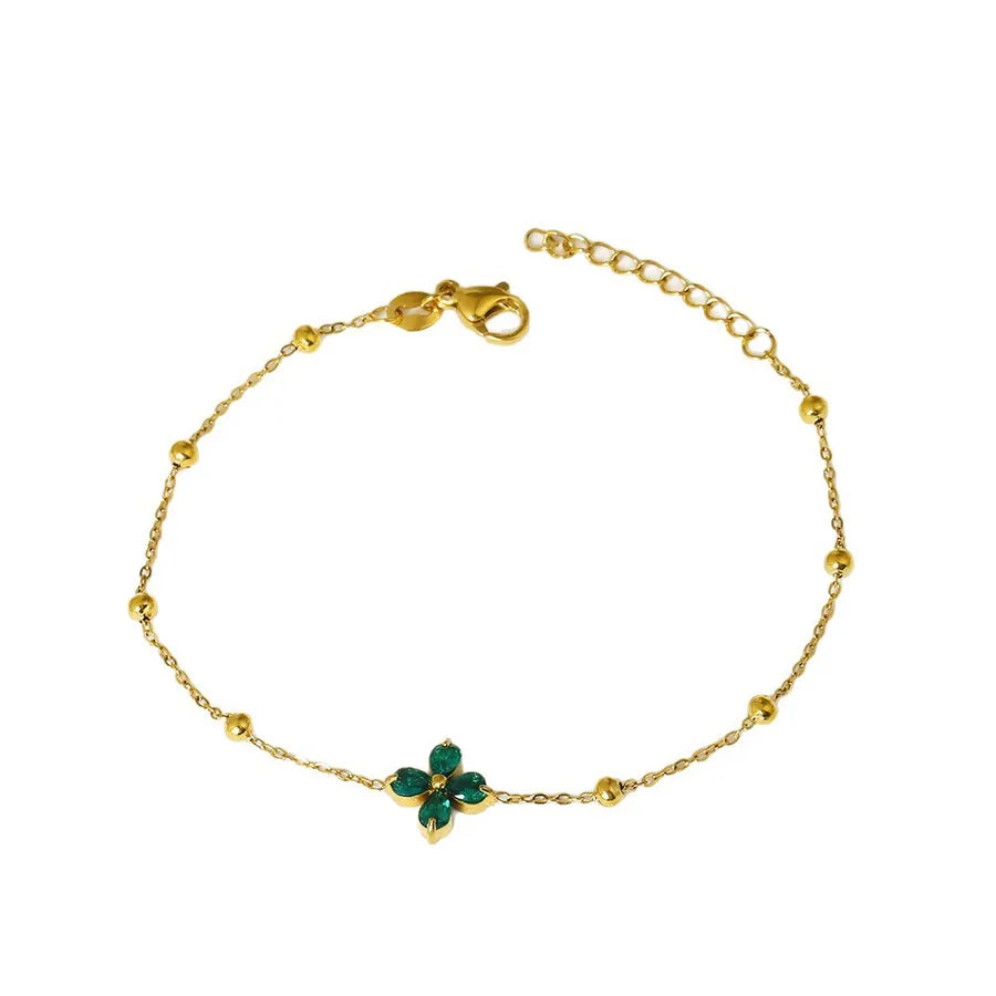 Adjustable Four Leaf Clover Zirconia Bracelet