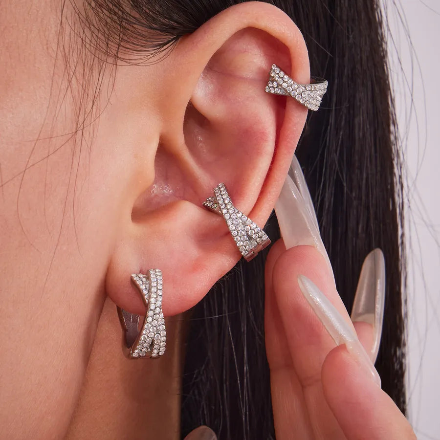 18K Gold Zircon Cross Earrings for Women