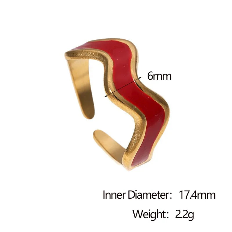 18K Gold Vintage Open Ring for Women adjustable Wine Red