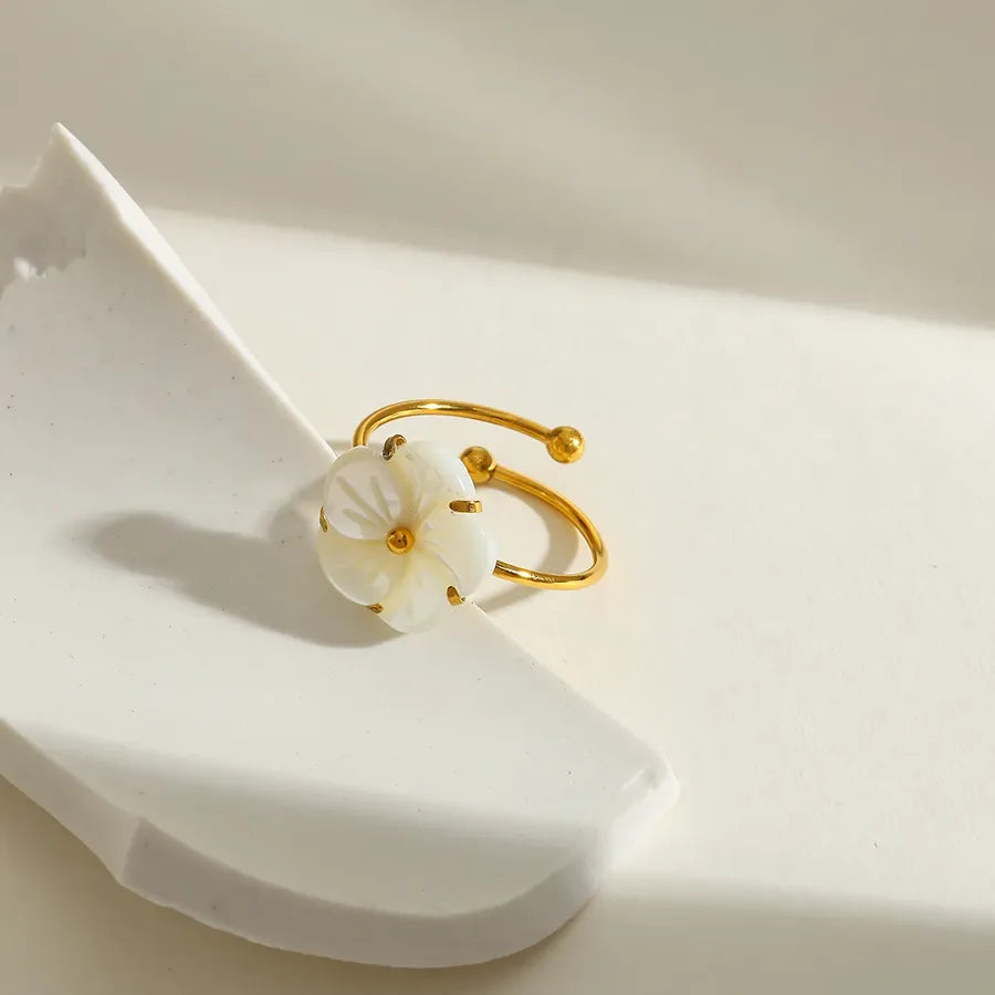 18K Gold Plated Flower Shell Open Ring