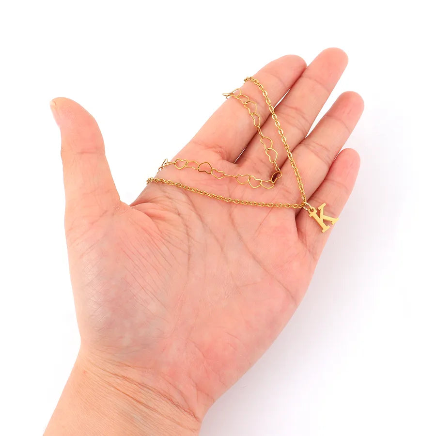 18K Gold Plated Heart Letter Pendant Necklace
