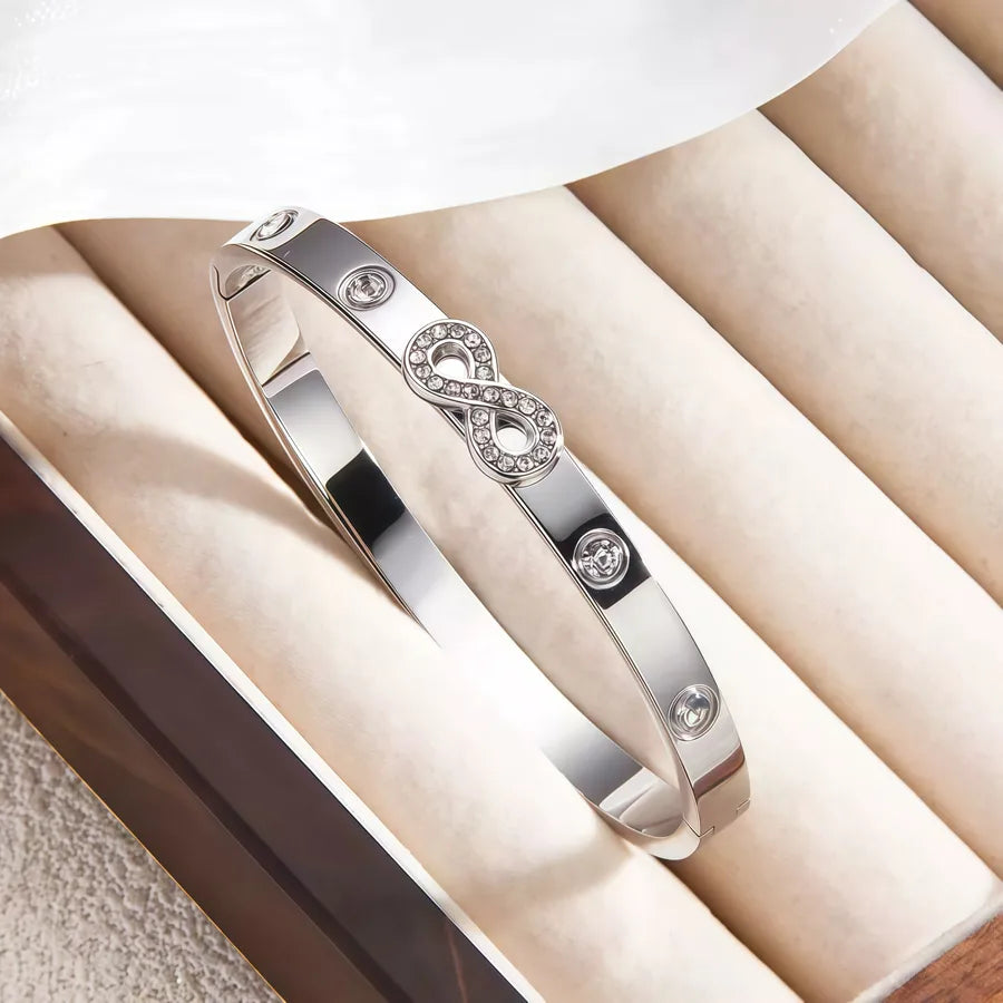 18K Gold Infinity Bracelet with Rhinestones Average Size Silver Infinity