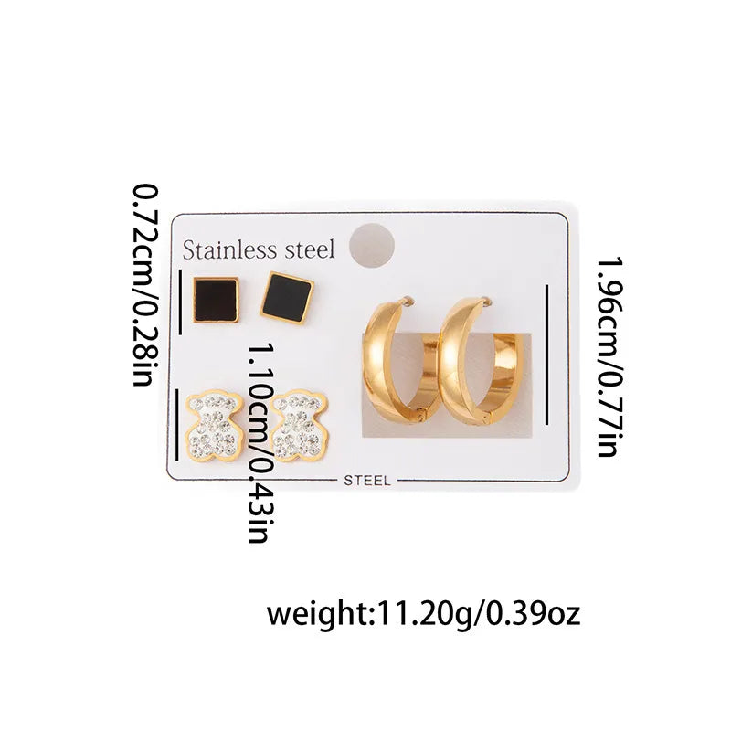 Titanium Steel Heart Earrings for Women Geometric Bear Earrings 0970