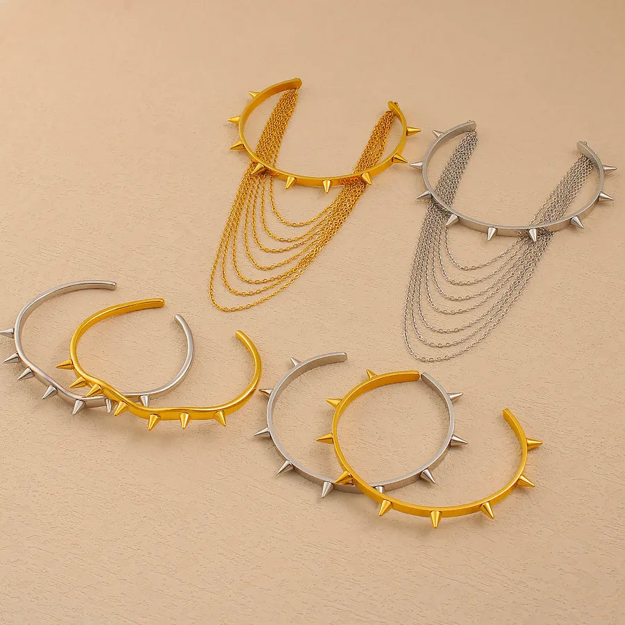 18K Gold Rivet Geometric Stainless Steel Bangle