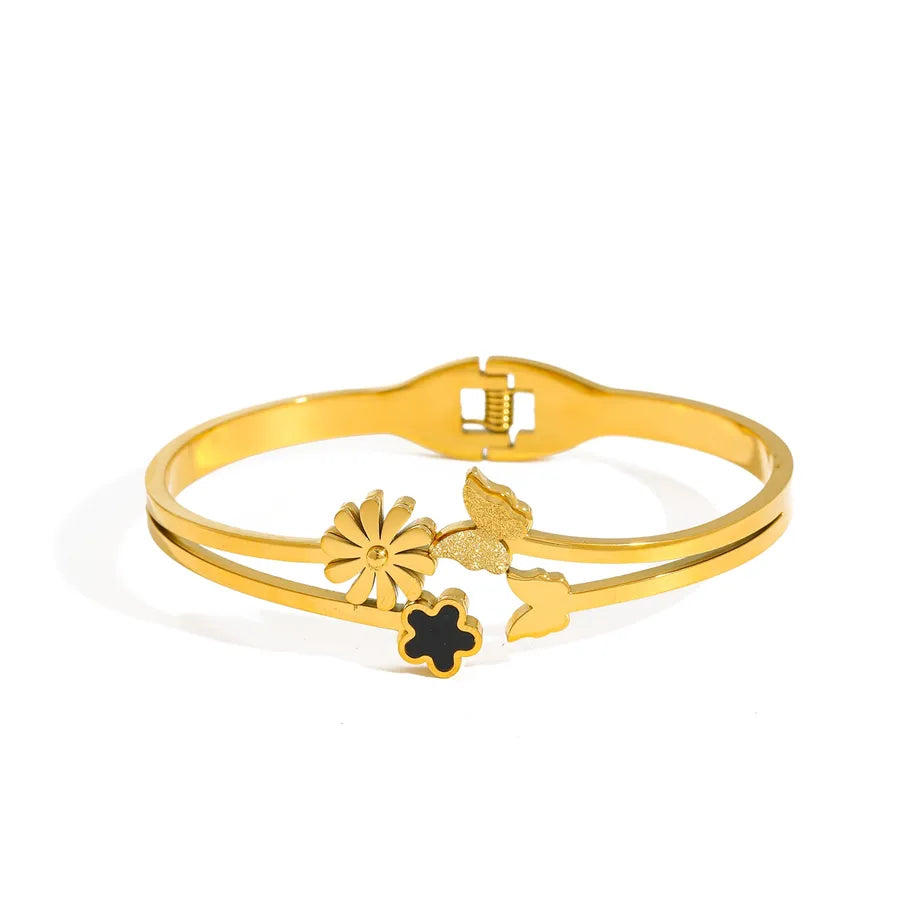 18K Gold Plated Daisy Butterfly Bracelet 2-Adjustable- Gold