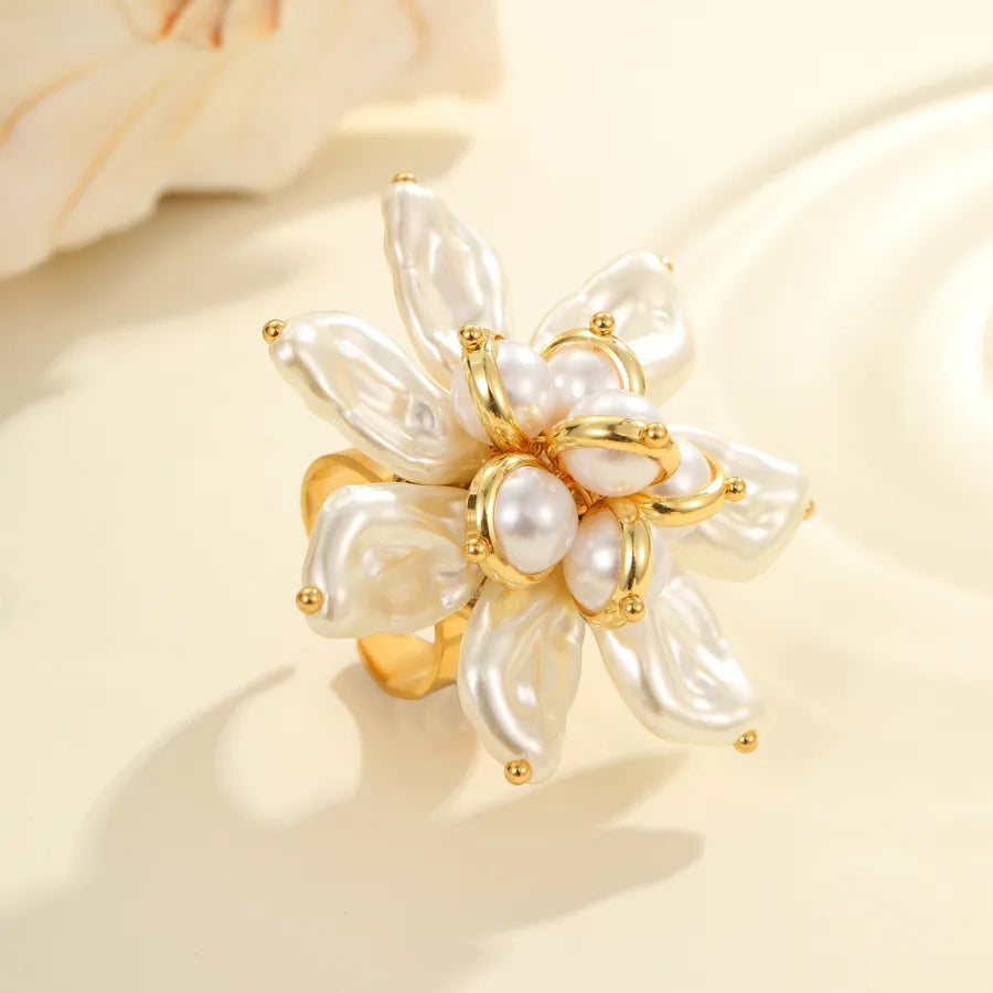 Colorful Flower Pearl Ring – Gold Stainless Steel