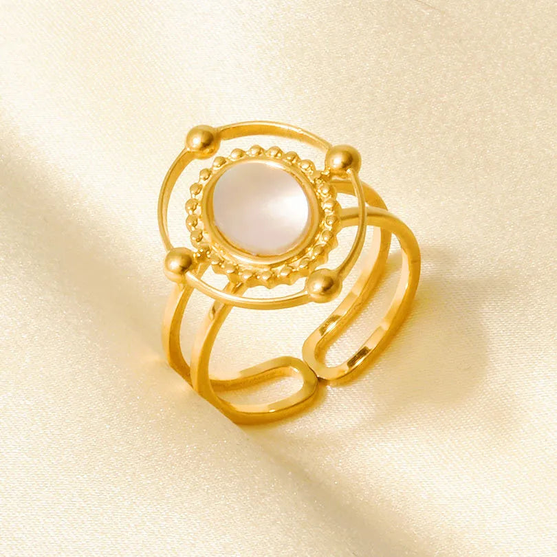 18K Gold Plated Geometric Shell Ring J939-G-W