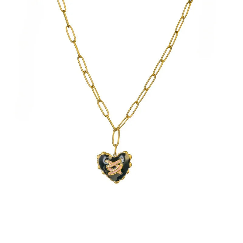 Punk Heart Lace Bow Stainless Steel Necklace