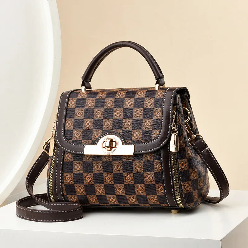Colorblock PU Square Crossbody Handbag Coffee Plaid