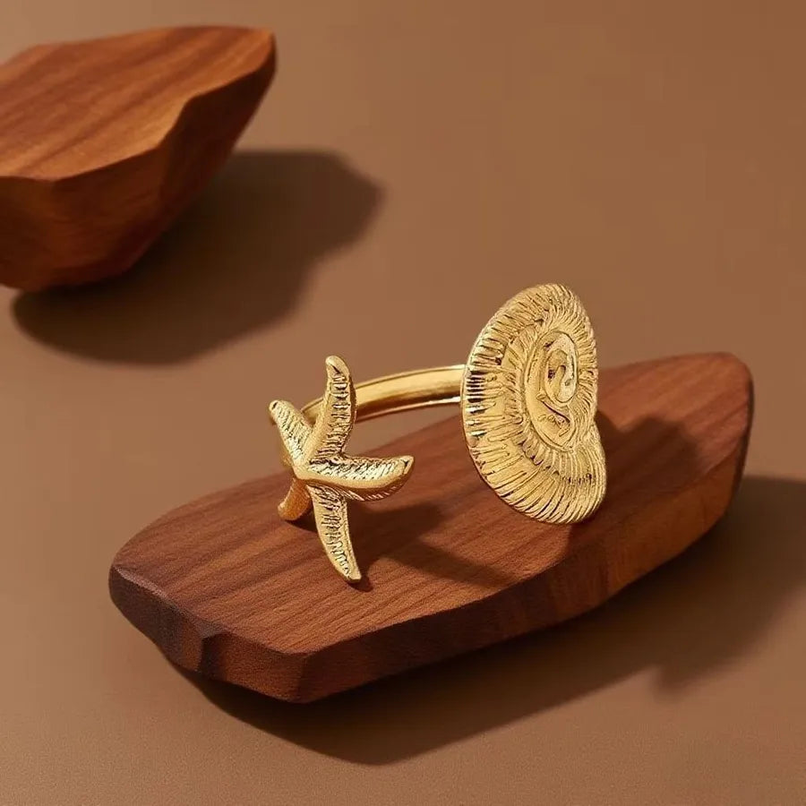 Hollow Seahorse Ring in Stainless Steel Z0230-Conch and Starfish-Ring- Gold