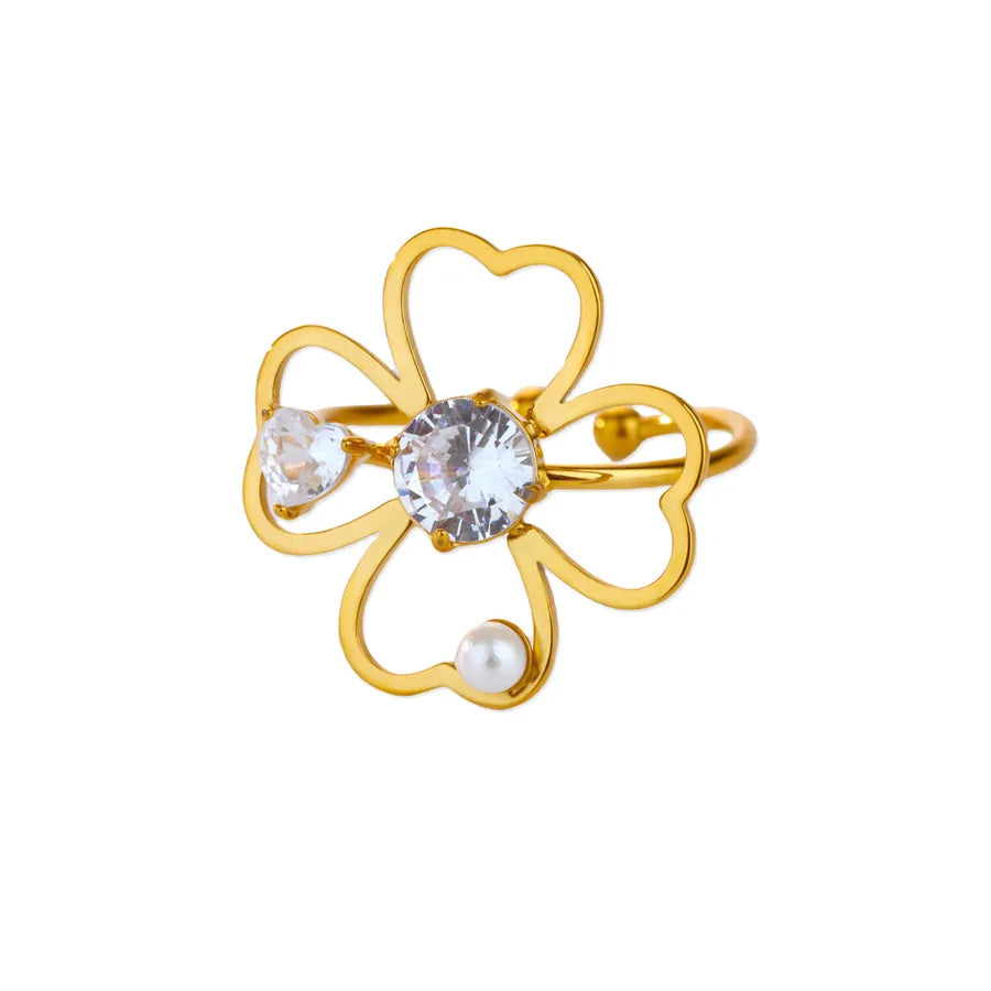 Boho Floral 18K Gold Open Ring for Women