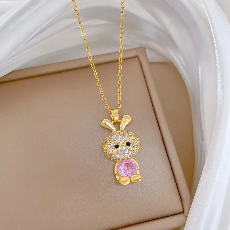 Gold Butterfly & Fish Choker Necklace F517 Titanium Steel Chain Copper Pendant