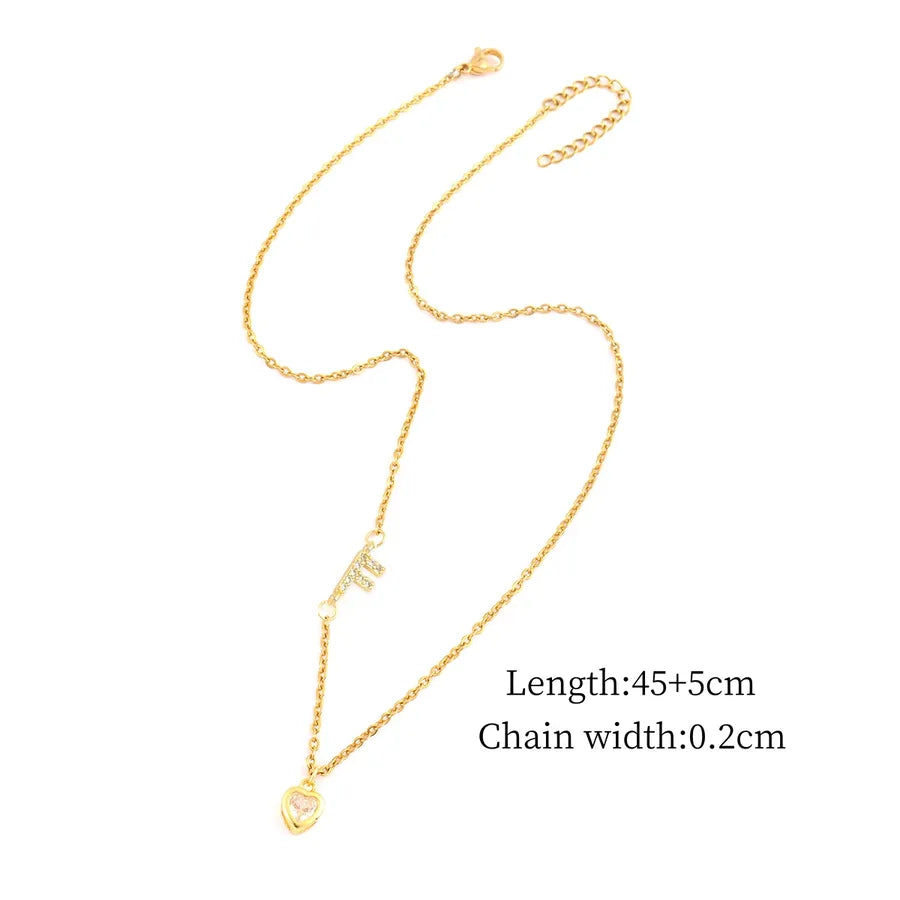 Gold Heart Letter Pendant Necklace Gold F